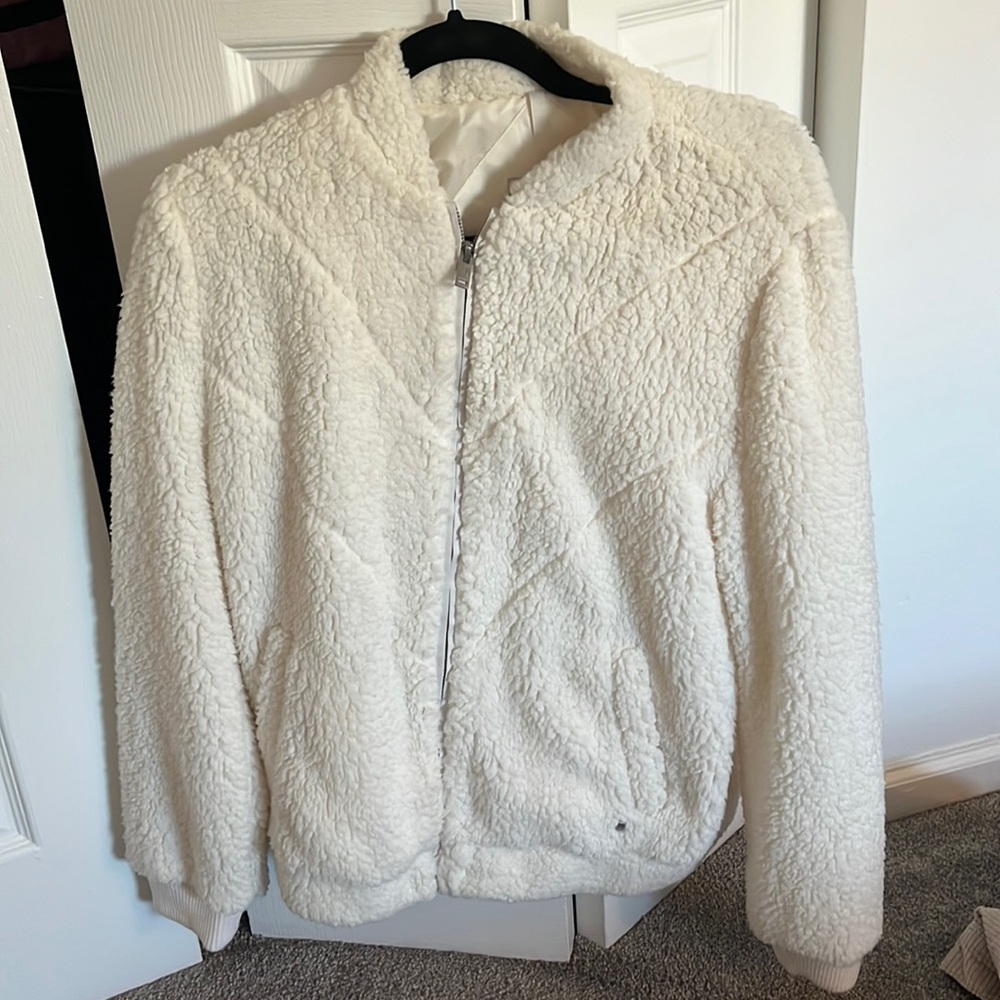 Ugh Fuzzy White Bomber/Teddy Jacket
